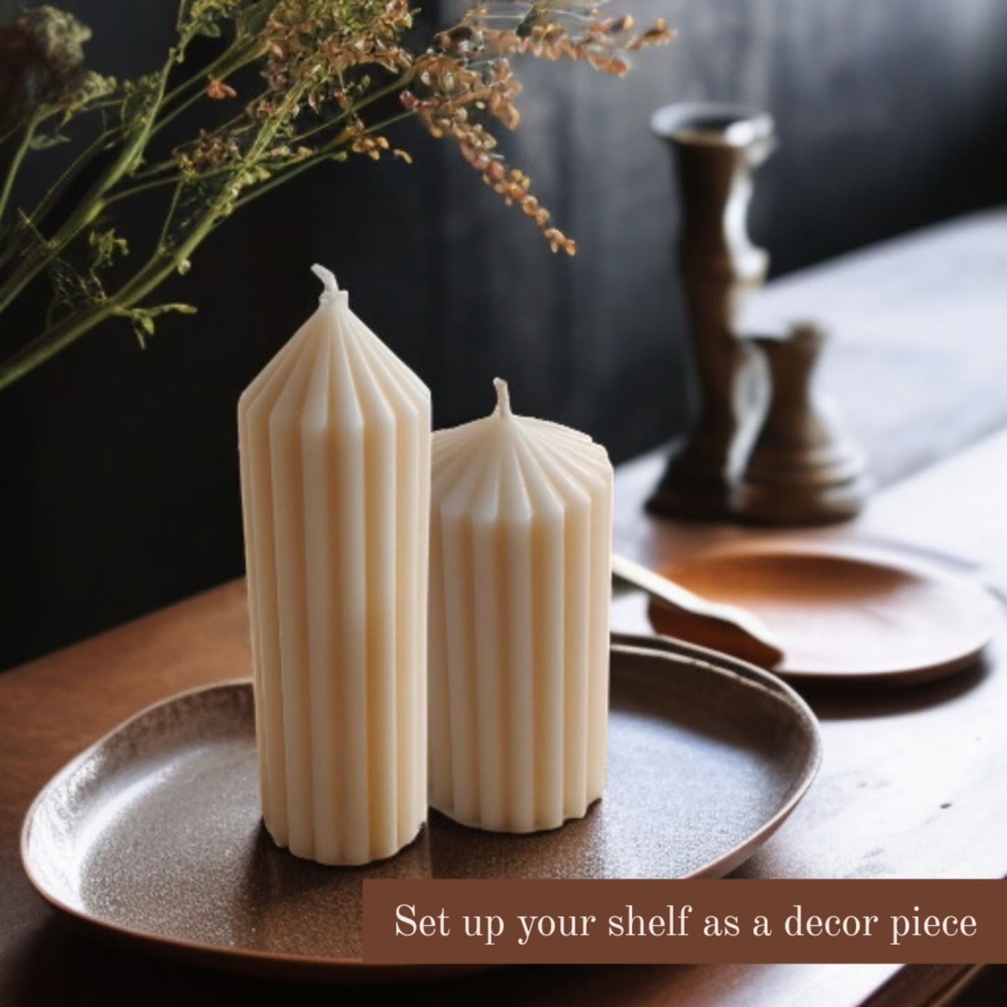 Fluted pillar candle with ribbed finish