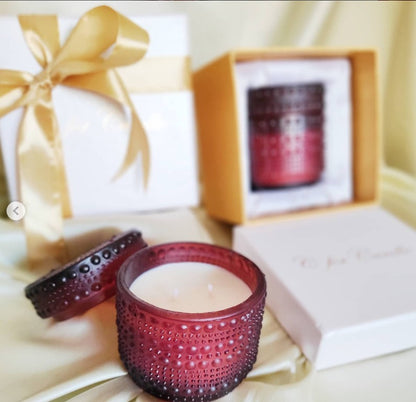 Brown dotted jar candle with packaging box
