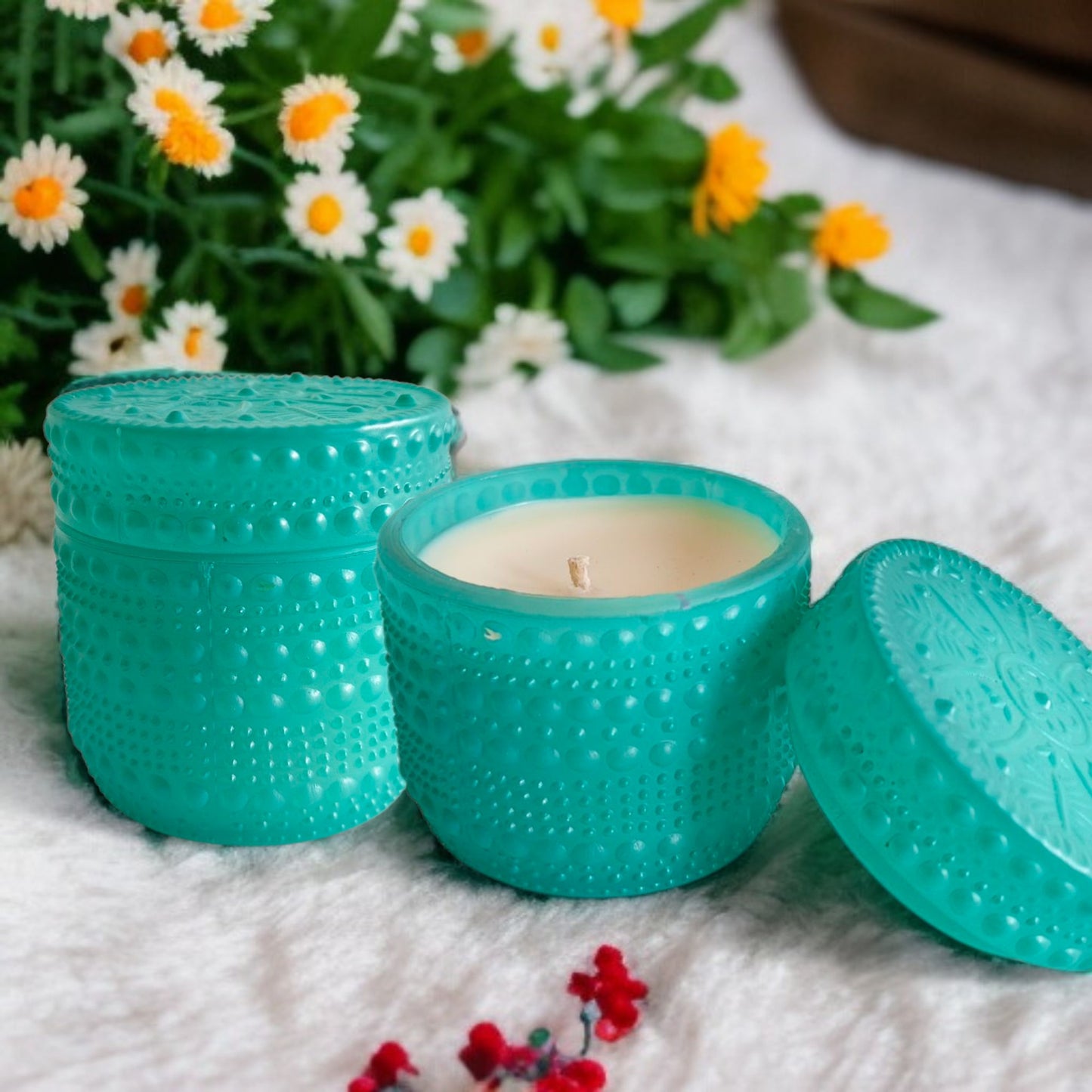 Blue Dotted Jar Candle